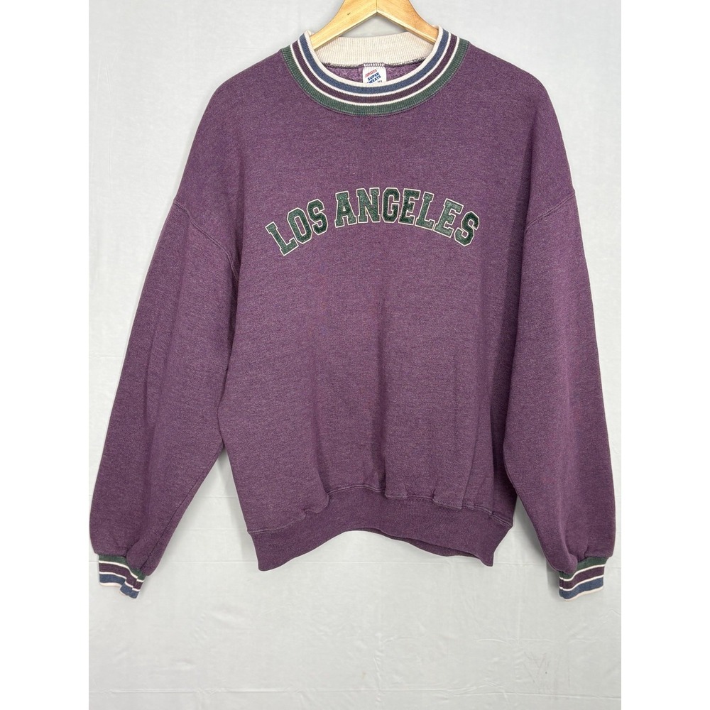 LA California Sweatshirt Mens Purple Los Angeles Crewneck Long Sleeve XL Vintage